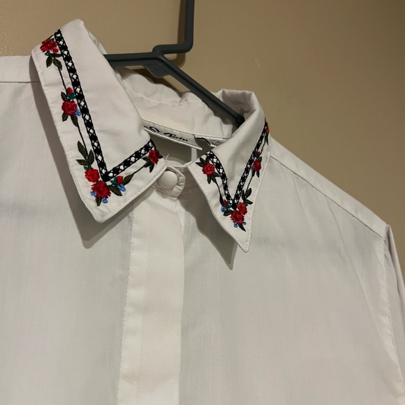 Yves St Clair Vintage White Collar Embroidered Button Down Size 10 - Picture 2 of 8